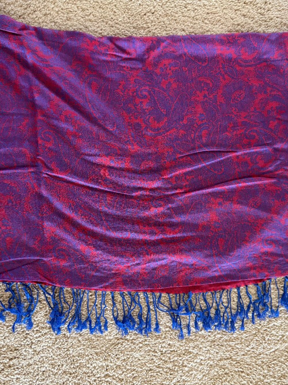 Red Blue Paisley Pashmina Style Scarf Wrap